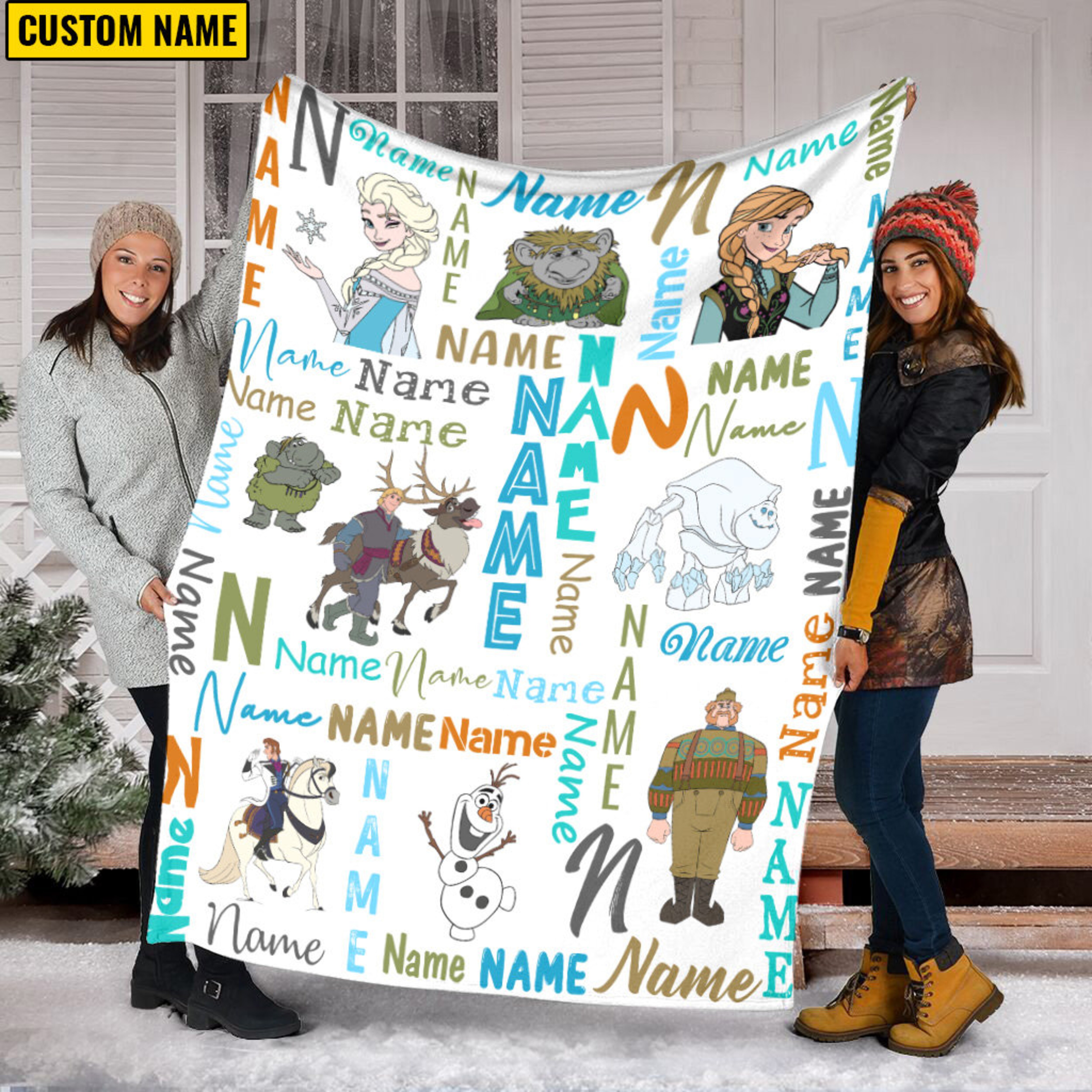 Disney Frozen Fleece Blanket, Custom Name Elsa Blanket, Elsa Anna Blanket For Bed Sofa, Christmas Birthday Gift