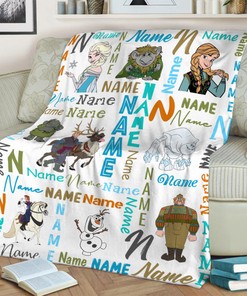 Disney Frozen Fleece Blanket, Custom Name Elsa Blanket, Elsa Anna Blanket For Bed Sofa, Christmas Birthday Gift
