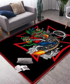 Embrace the Biker Spirit with the Rat Fink Motorcycle Rug - Perfect for Biker Dens