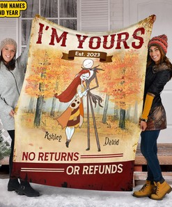 Fall Season Jack Skellington And Sally Blanket - Custom Name Blanket - Thanksgiving Decor