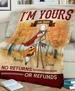 Fall Season Jack Skellington And Sally Blanket - Custom Name Blanket - Thanksgiving Decor