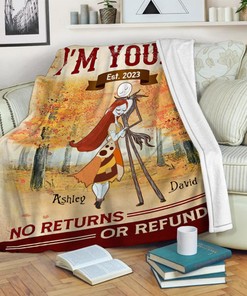 Fall Season Jack Skellington And Sally Blanket - Custom Name Blanket - Thanksgiving Decor