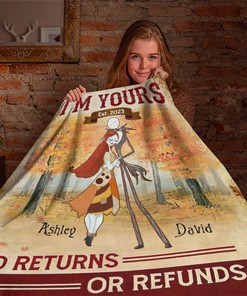 Fall Season Jack Skellington And Sally Blanket - Custom Name Blanket - Thanksgiving Decor