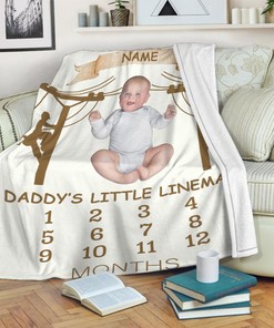 Father's Day Customized Quilt Blanket Gift For Him, Lineman Dad Fleece Quilt Blanket, Monthly Growth Quilt Blanket, Gift for Cooler Lineman