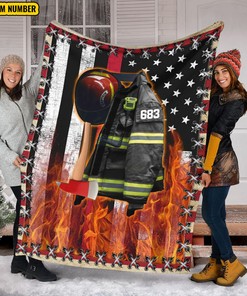 Firefighter Armor Name and Number Quilt Blanket, Personalized Firefighter Gift, Custom Fireman Blanket, Father's Day Blanket