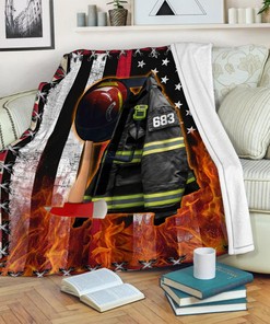 Firefighter Armor Name and Number Quilt Blanket, Personalized Firefighter Gift, Custom Fireman Blanket, Father's Day Blanket