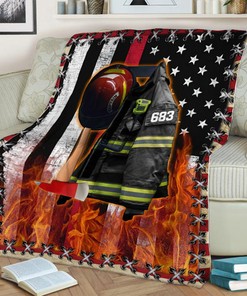 Firefighter Armor Name and Number Quilt Blanket, Personalized Firefighter Gift, Custom Fireman Blanket, Father's Day Blanket