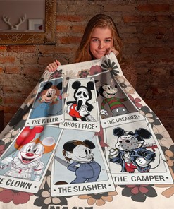 Floral Mickey Cosplay Horror Characters Blanket - Horror Mickey Retro Halloween - Halloween Movies Custom Name