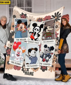 Floral Mickey Cosplay Horror Characters Blanket - Horror Mickey Retro Halloween - Halloween Movies Custom Name