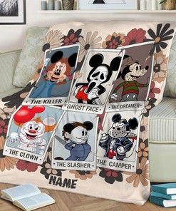 Floral Mickey Cosplay Horror Characters Blanket - Horror Mickey Retro Halloween - Halloween Movies Custom Name