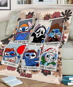 Floral Stitch Cosplay Horror Characters Blanket - Retro Halloween - Halloween Movies Custom Name