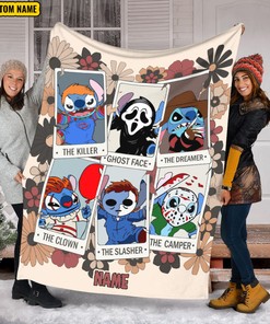 Floral Stitch Cosplay Horror Characters Blanket - Retro Halloween - Halloween Movies Custom Name