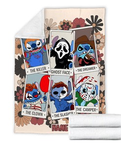 Floral Stitch Cosplay Horror Characters Blanket - Retro Halloween - Halloween Movies Custom Name