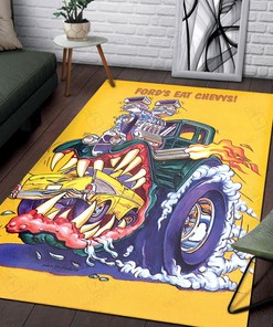 Fords Eat Chevys for Breakfast Hot Rod Rat Fink Rug Hot Rod Rug for Garage