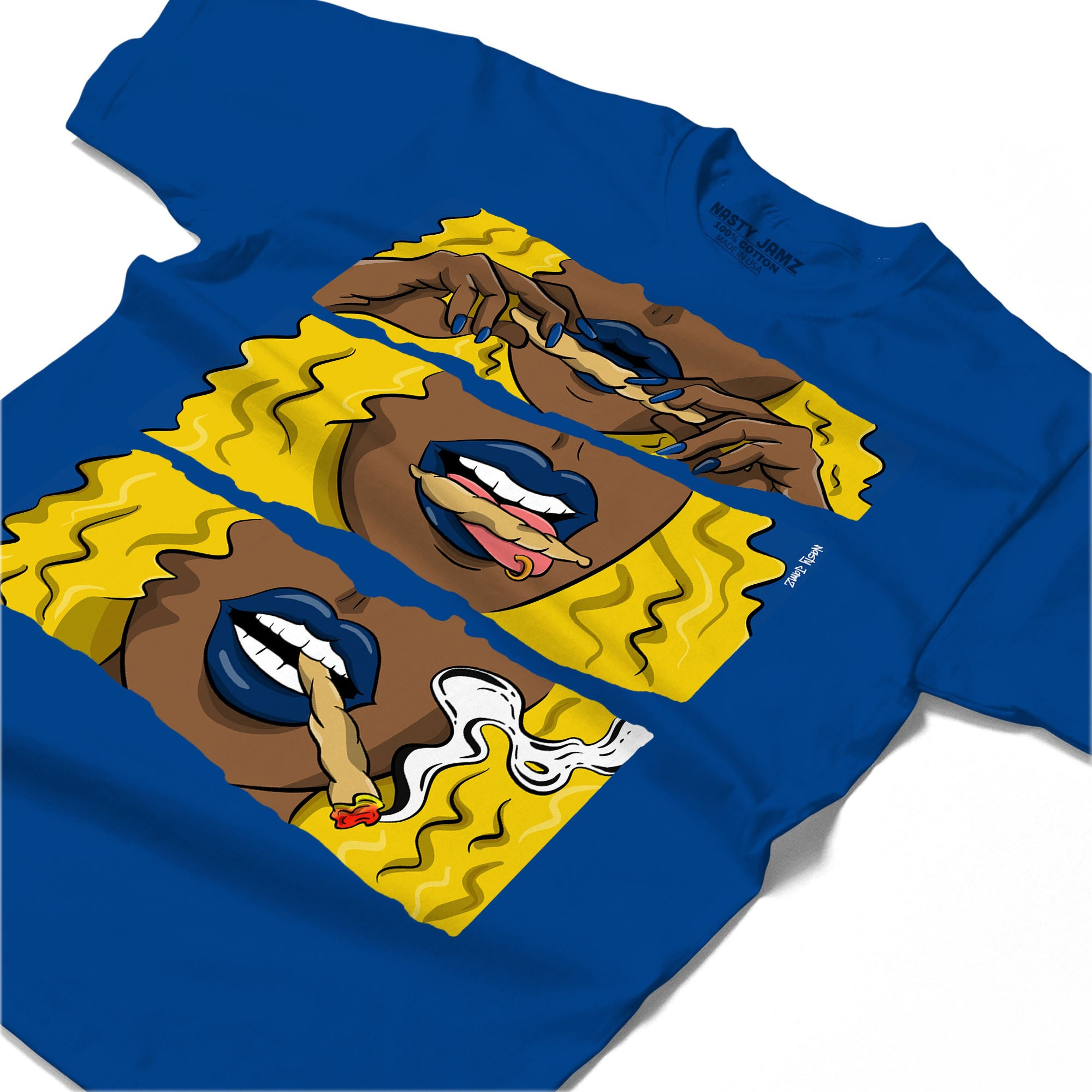 Girl Rolling Blunt Shirt Match Jordan 14 Laney Shirt In Color Royal