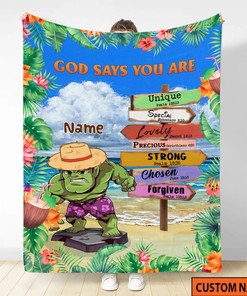 God Say You Are Unique Quilt Blanket - Hulk Fleece Blanket - Perfect Summer Vacation Gift
