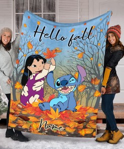 Halloween Stitch And Lilo Blanket - Custom Name Stitch Halloween Blanket - Fall Season Home Decor