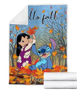 Halloween Stitch And Lilo Blanket - Custom Name Stitch Halloween Blanket - Fall Season Home Decor