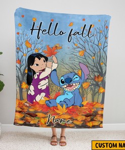 Halloween Stitch And Lilo Blanket - Custom Name Stitch Halloween Blanket - Fall Season Home Decor