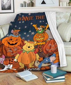 Halloween Winnie The Pooh Blanket - Custom Name Pumpkin Blanket - Fall Autumn Thanksgiving