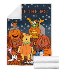 Halloween Winnie The Pooh Blanket - Custom Name Pumpkin Blanket - Fall Autumn Thanksgiving