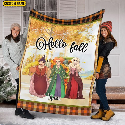 Hello Fall Hocus Pocus Blanket - Custom Name Fleece Blanket - Sanderson Sisters Halloween