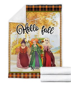 Hello Fall Hocus Pocus Blanket - Custom Name Fleece Blanket - Sanderson Sisters Halloween