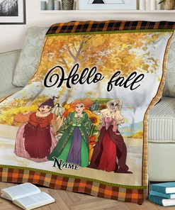 Hello Fall Hocus Pocus Blanket - Custom Name Fleece Blanket - Sanderson Sisters Halloween
