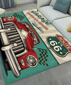 Hot Rod Garage Route US 66 Car Area Rug for Home Decoration