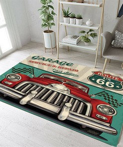 Hot Rod Garage Route US 66 Car Area Rug for Home Decoration