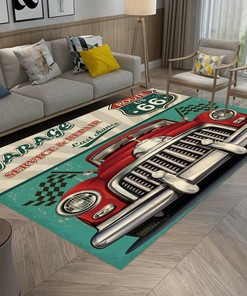 Hot Rod Garage Route US 66 Car Area Rug for Home Decoration