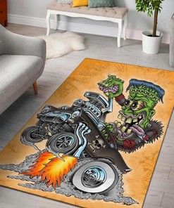 Hot Rod Muscle Car Area Rug, Rat Fink Rug for Garage Hot Rod Rug for Garage