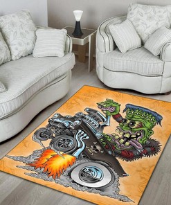 Hot Rod Muscle Car Area Rug, Rat Fink Rug for Garage Hot Rod Rug for Garage