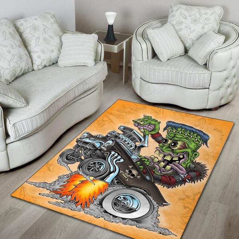 Hot Rod Muscle Car Area Rug, Rat Fink Rug for Garage Hot Rod Rug for Garage