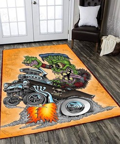 Hot Rod Muscle Car Area Rug, Rat Fink Rug for Garage Hot Rod Rug for Garage