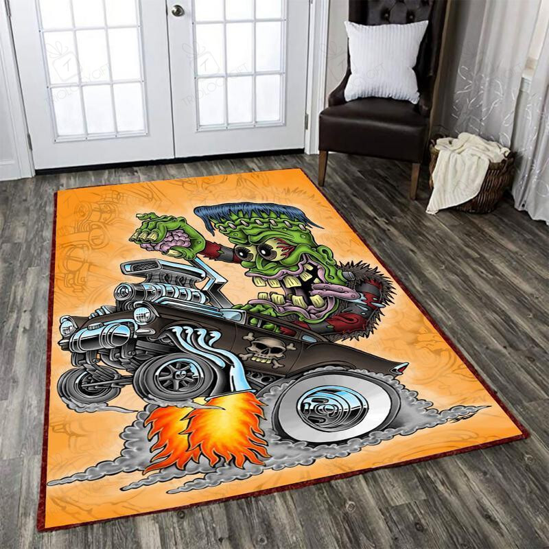 Hot Rod Muscle Car Area Rug, Rat Fink Rug for Garage Hot Rod Rug for Garage