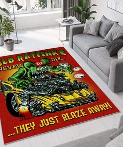Hot Rod Old Ratfinks Never Die They Just Blaze Away Rug Hot Rod Rug for Garage
