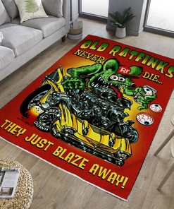 Hot Rod Old Ratfinks Never Die They Just Blaze Away Rug Hot Rod Rug for Garage
