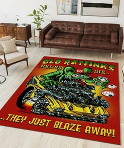 Hot Rod Old Ratfinks Never Die They Just Blaze Away Rug Hot Rod Rug for Garage