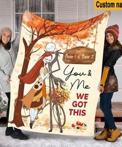 Jack Skellington Blanket, Halloween Jack Skellington Fall Season Blanket, Personalized Name Jack And Sally