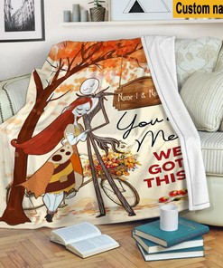 Jack Skellington Blanket, Halloween Jack Skellington Fall Season Blanket, Personalized Name Jack And Sally