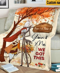 Jack Skellington Blanket, Halloween Jack Skellington Fall Season Blanket, Personalized Name Jack And Sally