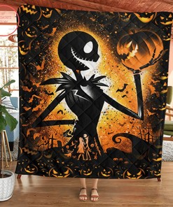 Jack Skellington Blanket, Jack and Sally Flange Covering Blanket - Christmas Warm Plush