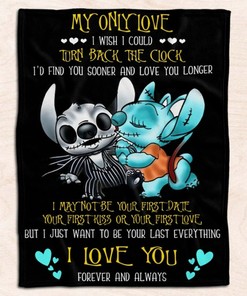 Jack Skellington Blanket, Jack and Sally Stitch Love Fleece Blanket - Halloween Valentine Gift