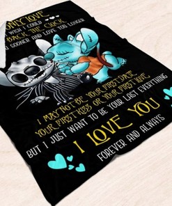 Jack Skellington Blanket, Jack and Sally Stitch Love Fleece Blanket - Halloween Valentine Gift