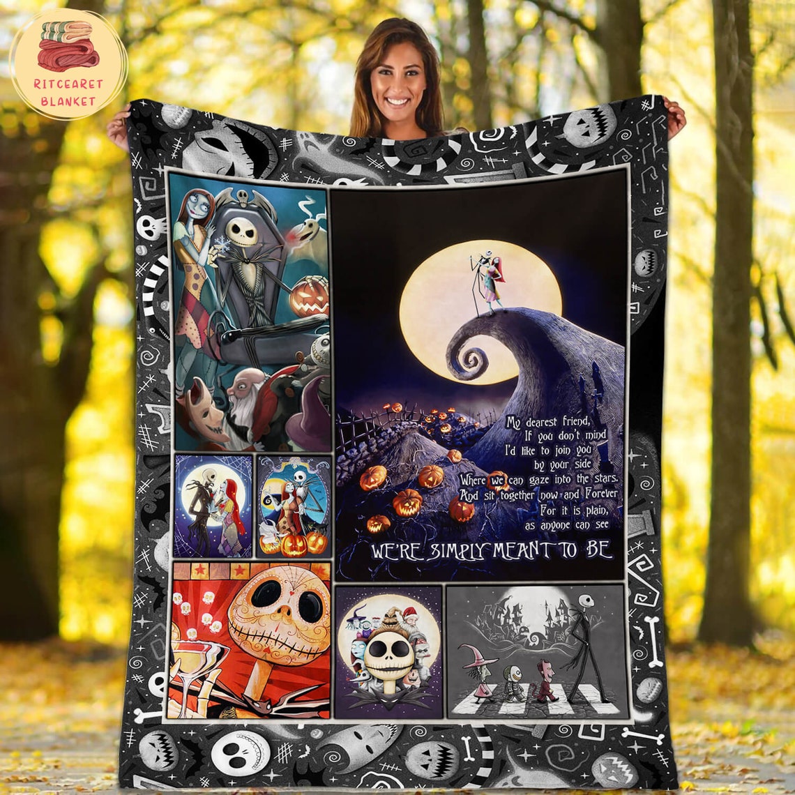 Jack Skellington Blanket, Lilo And Stitch Movie Parody Halloween Gift Skellington Blanket
