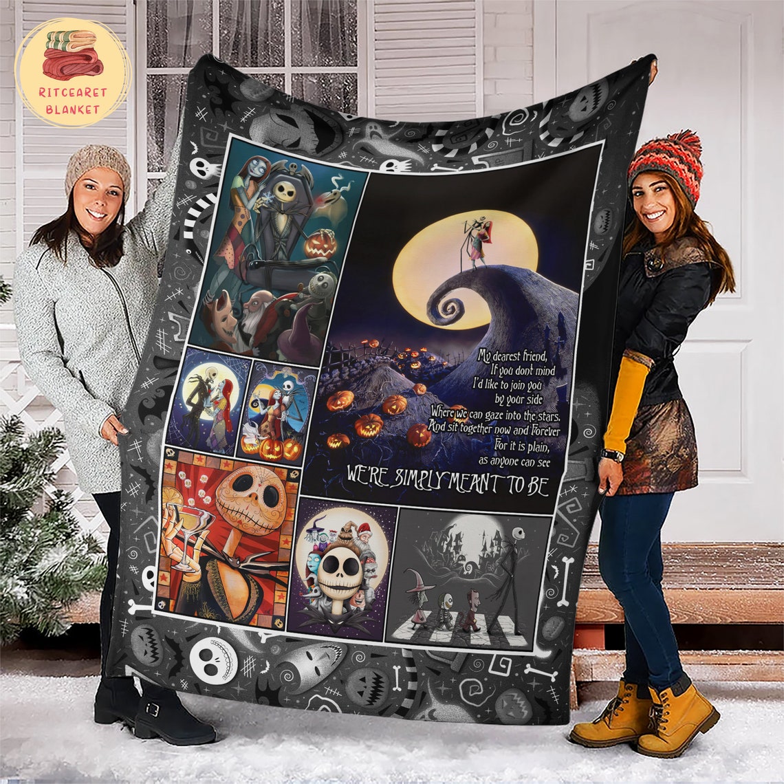 Jack Skellington Blanket, Lilo And Stitch Movie Parody Halloween Gift Skellington Blanket