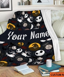 Jack Skellington Blanket, Personalized Name Blanket True Love Never Die - Jack And Sally Fleece Blanket
