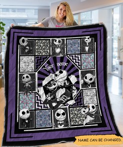 Jack Skellington Blanket, Personalized Name Jack Skellington Halloween Blanket - Oogie Boogie Gift