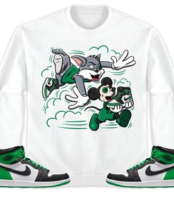 Jordan 1 Celtic Lucky Green Unisex Shirt Cat And Mouse Chasing, Shirt To Match Sneaker